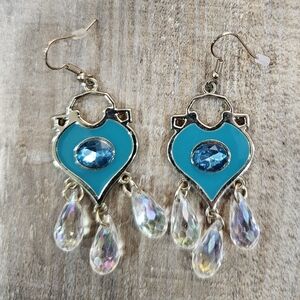 Jasmine Earrings Dangle Disney's Aladdin Live Action Teal Gold Sparkle